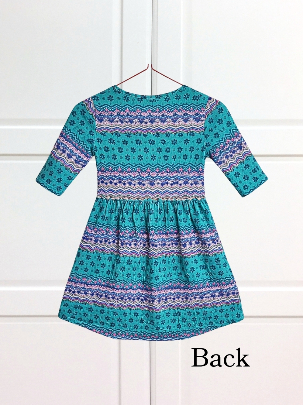 Girls Boho Dress Size 6 Bright Blue Aztec Print Short Sleeve Faded Glory - Picture 2 of 6